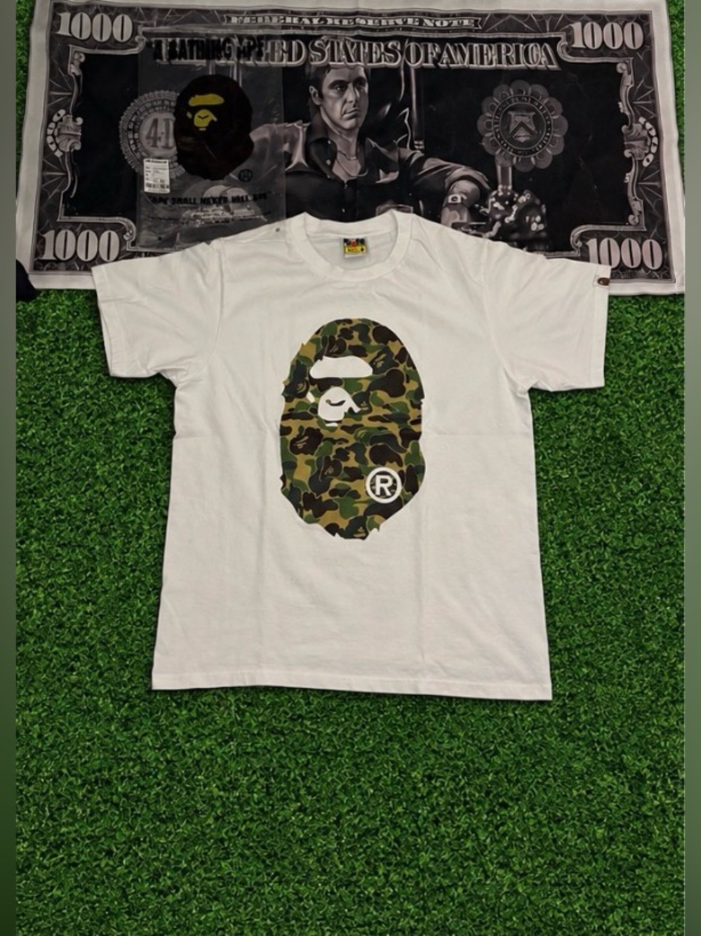 Bap3 tee green camo ape am white shirt